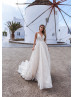 Glitter Ivory Tulle V Neck Maxi Wedding Dress